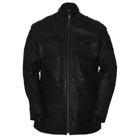 Mens Premium Field Master Leather Black Coat