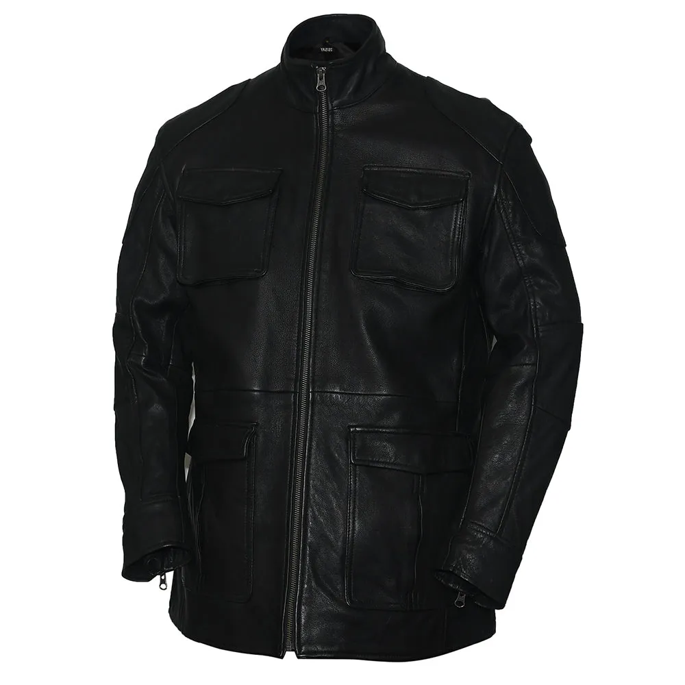 Mens Premium Field Master Leather Black Coat