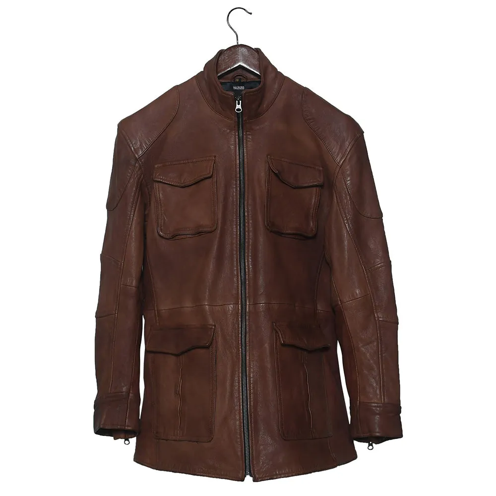 Mens Premium Field Master Leather Brown Coat