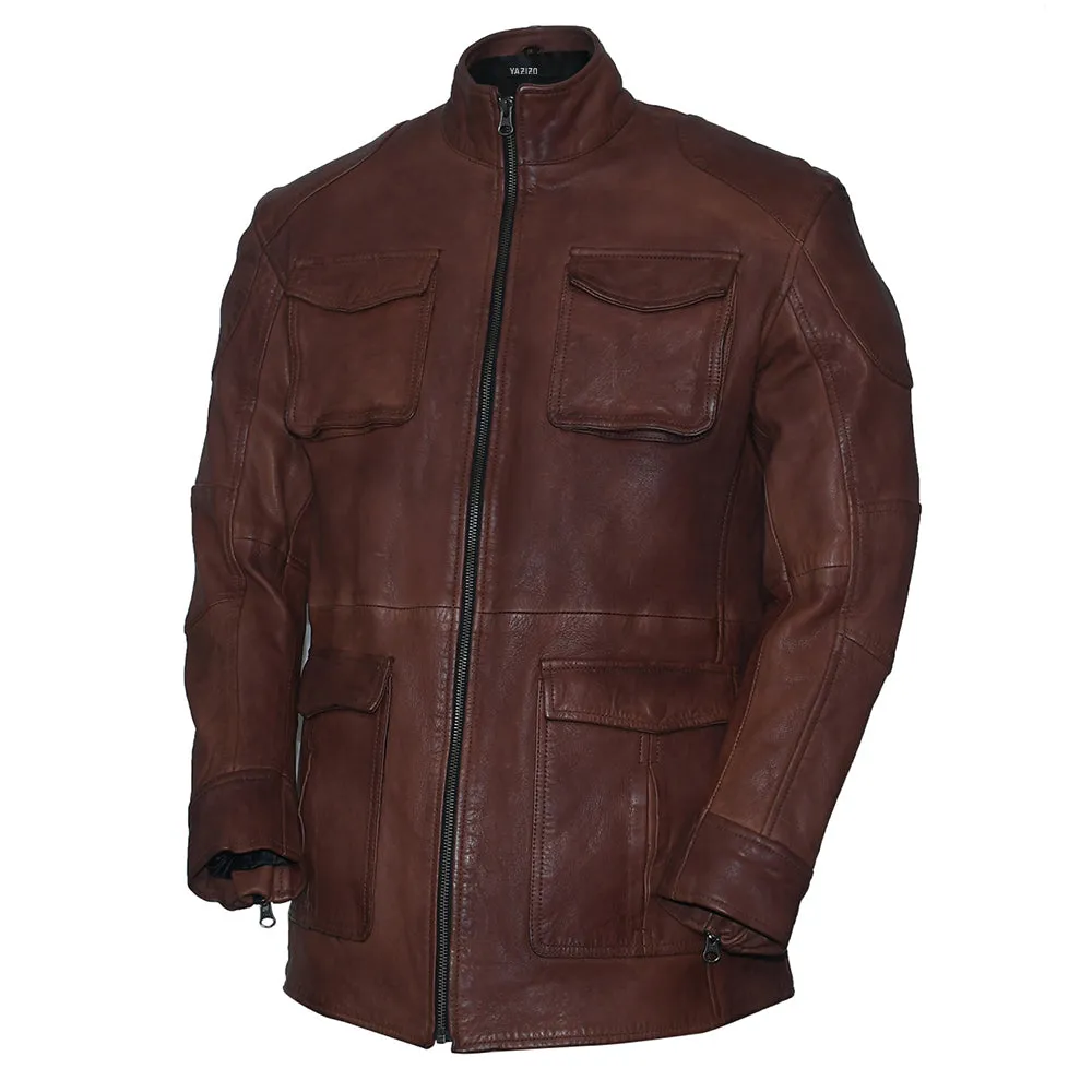 Mens Premium Field Master Leather Brown Coat