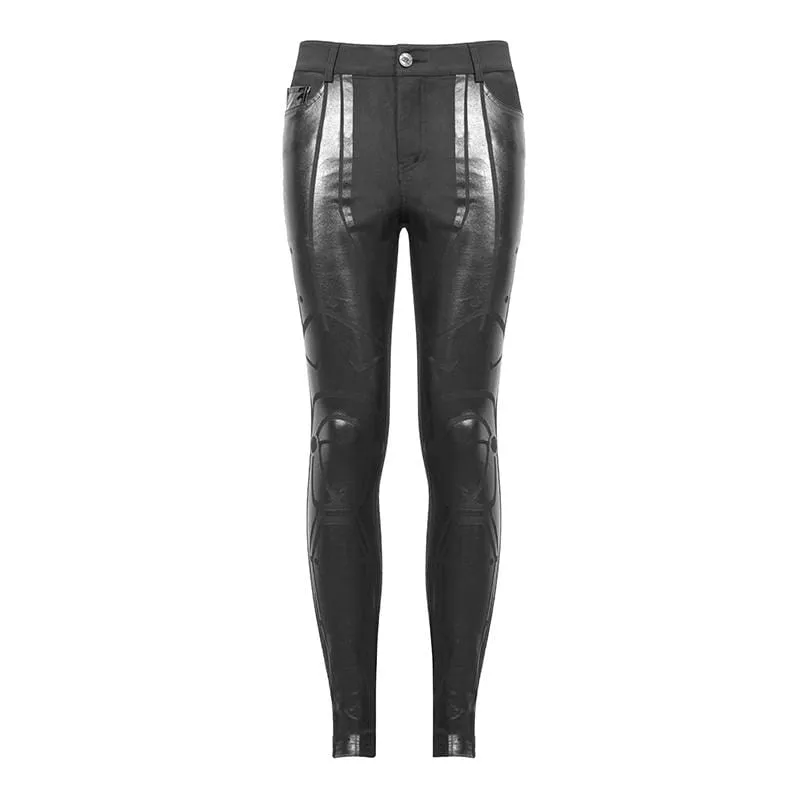 Men's PU Spliced Stripes Skinny Trousers