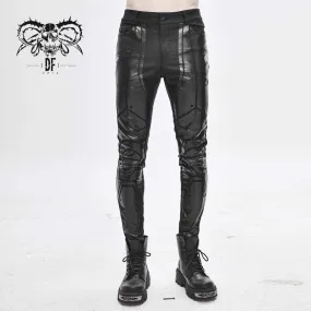 Men's PU Spliced Stripes Skinny Trousers