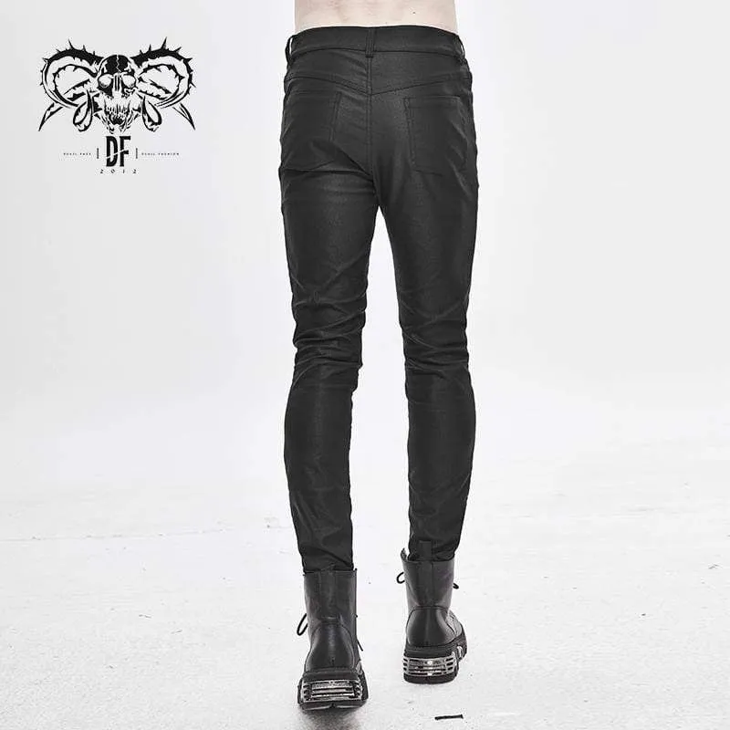 Men's PU Spliced Stripes Skinny Trousers