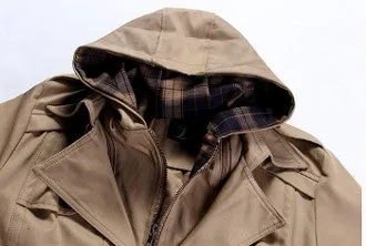 Mens Trench Jacket with Removable Hood