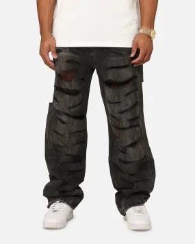 MNML Ultra Baggy Thrashed Denim Jeans Black