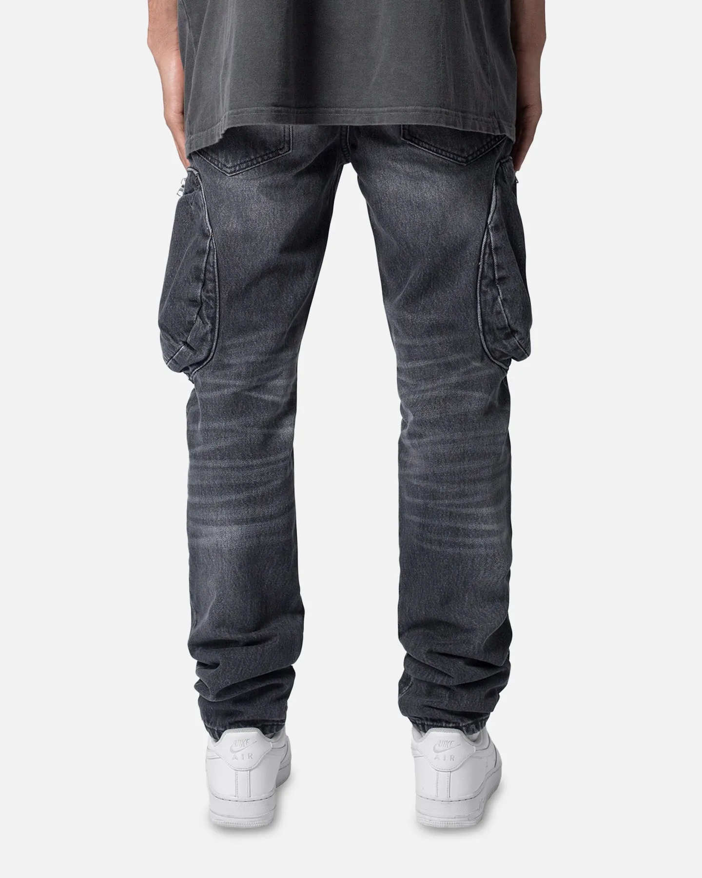 MNML Zipper Inseam Cargo Denim Jeans Washed Black