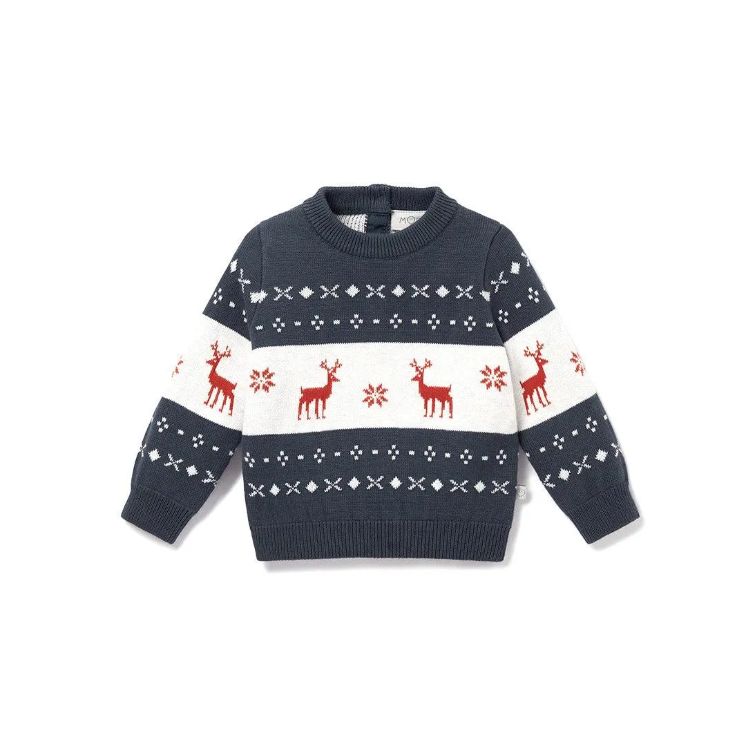 MORI Christmas Knitted Jumper - Navy   Reindeer