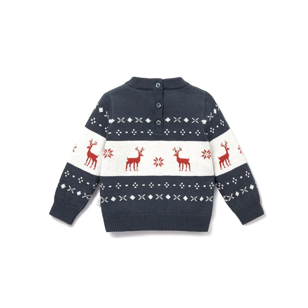 MORI Christmas Knitted Jumper - Navy   Reindeer