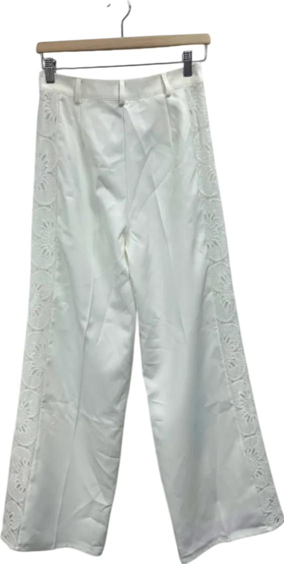 Nasty Gal White Lace Trim Trousers UK 10