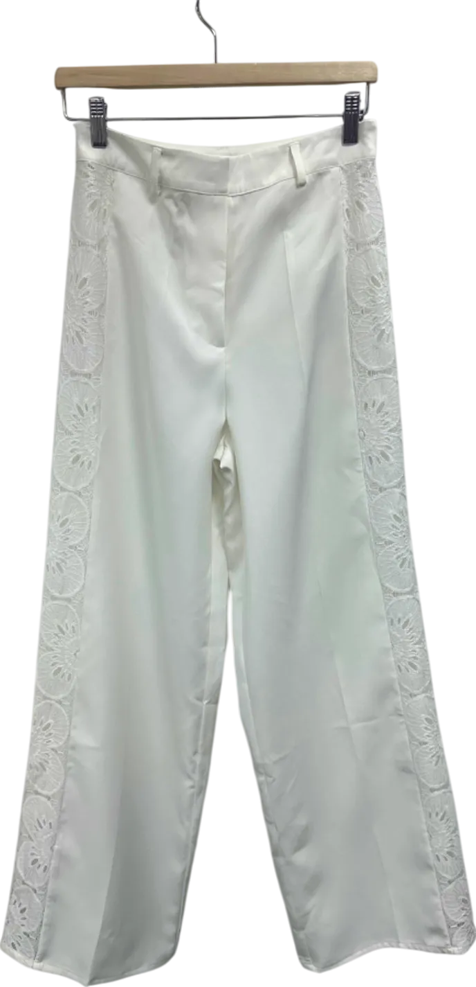 Nasty Gal White Lace Trim Trousers UK 10