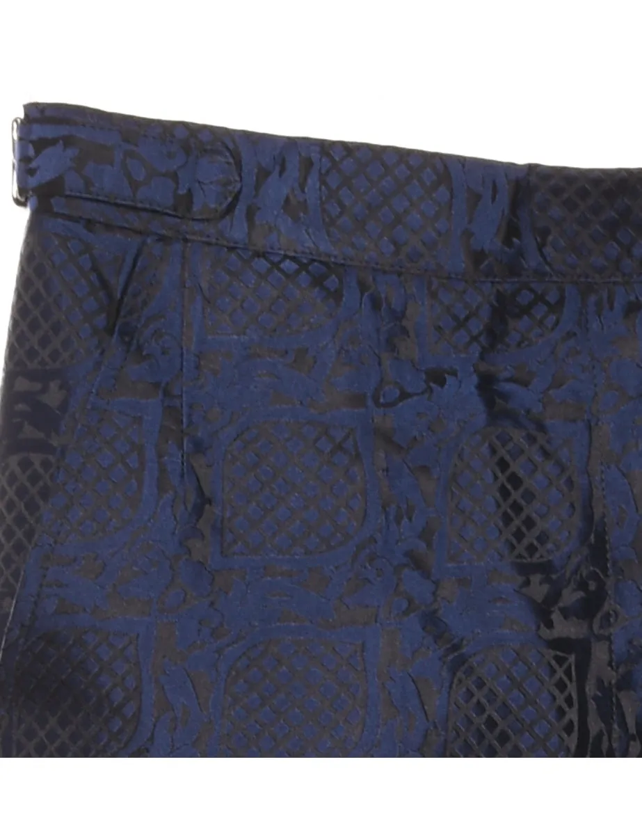 Navy & Black Metallic Patterned Trousers - W24 L32