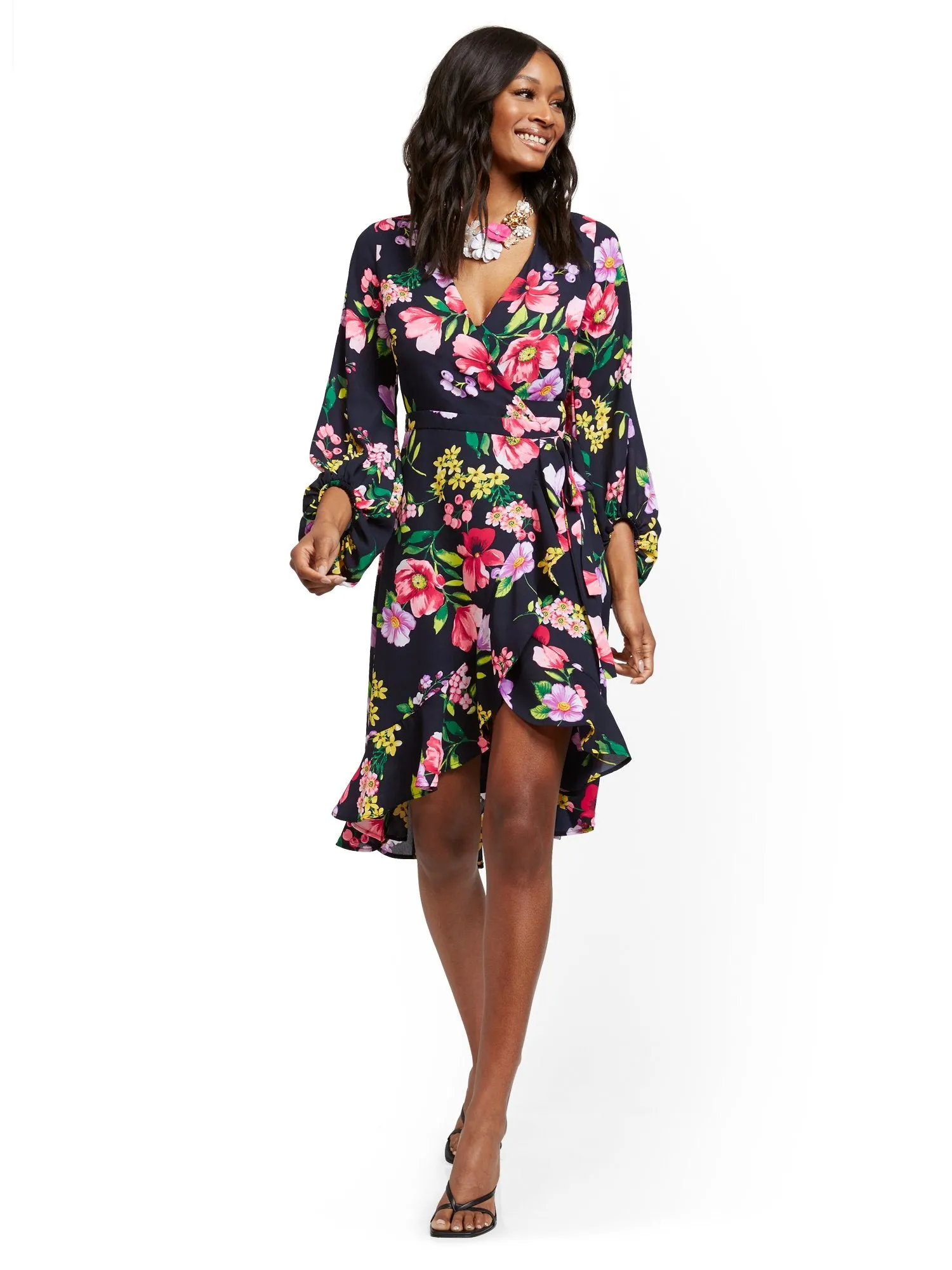 Navy Floral Wrap Dress