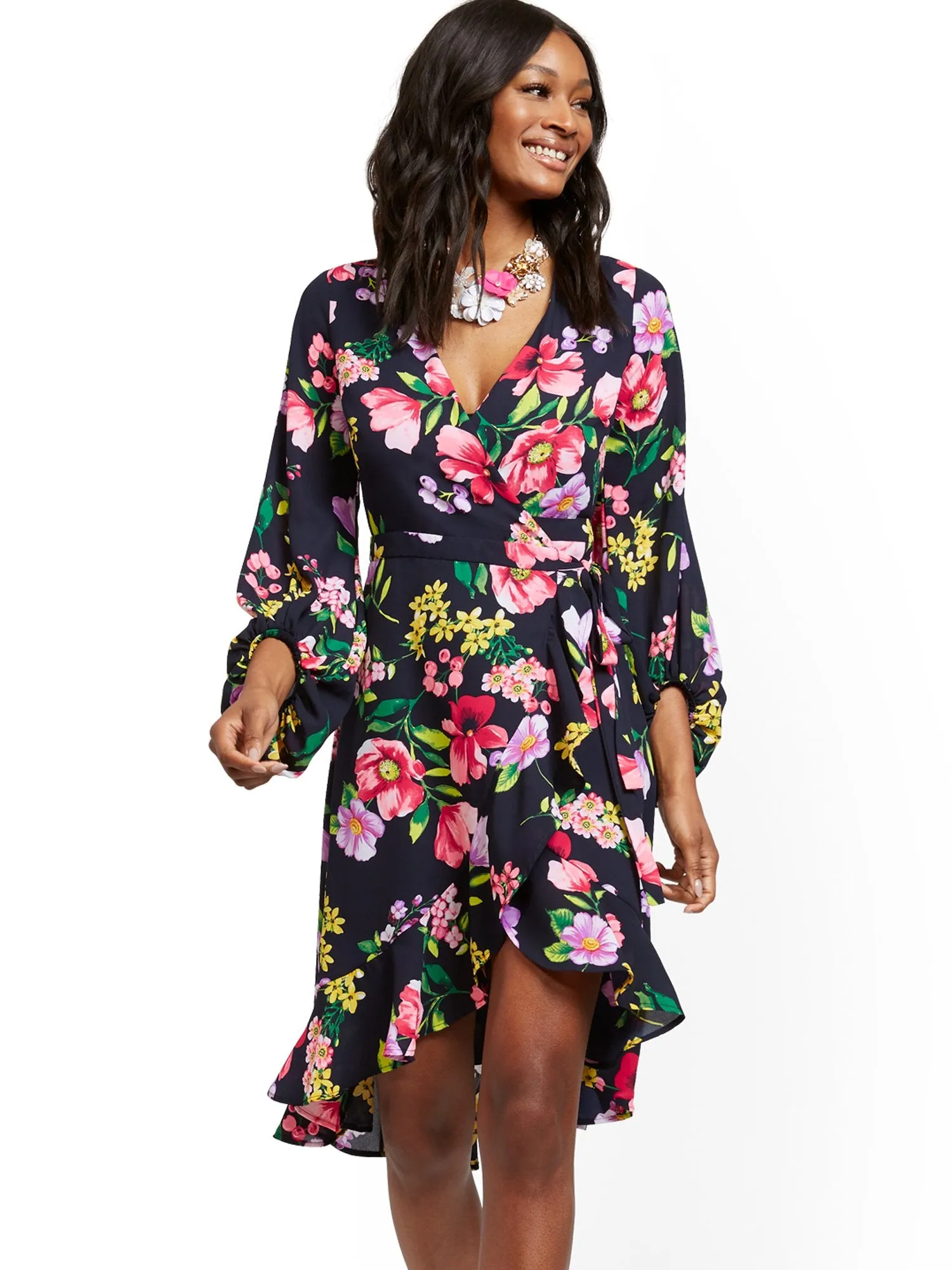 Navy Floral Wrap Dress