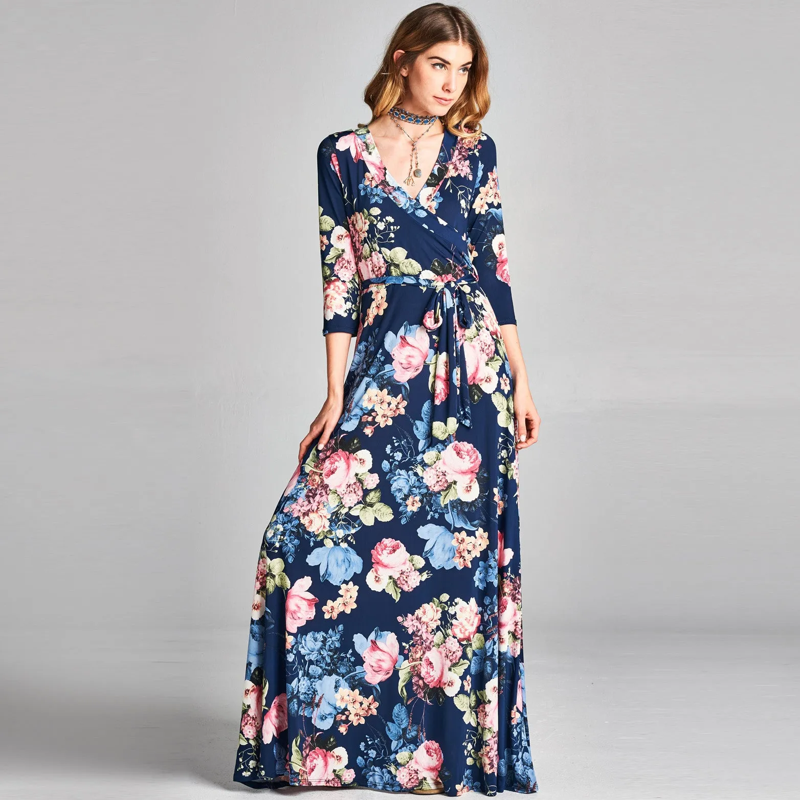 Navy Wrapped in Petals Venechia Maxi Wrap Dress