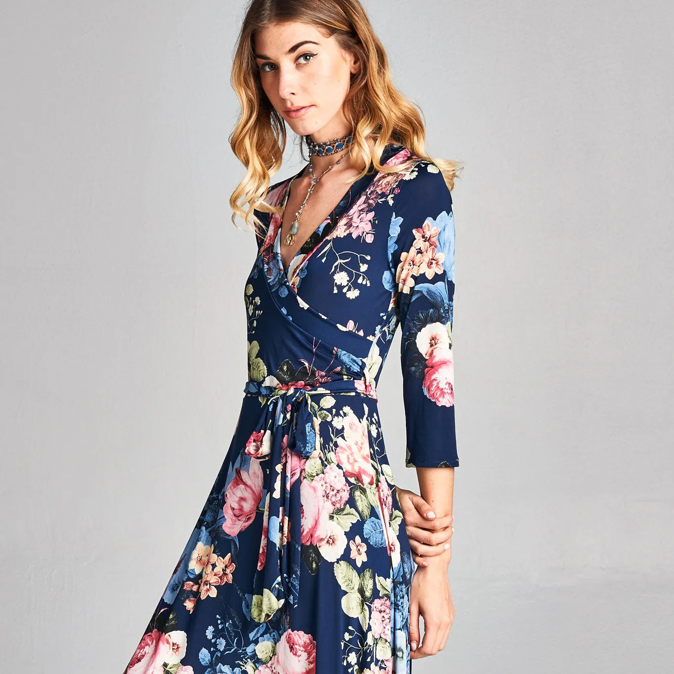 Navy Wrapped in Petals Venechia Maxi Wrap Dress