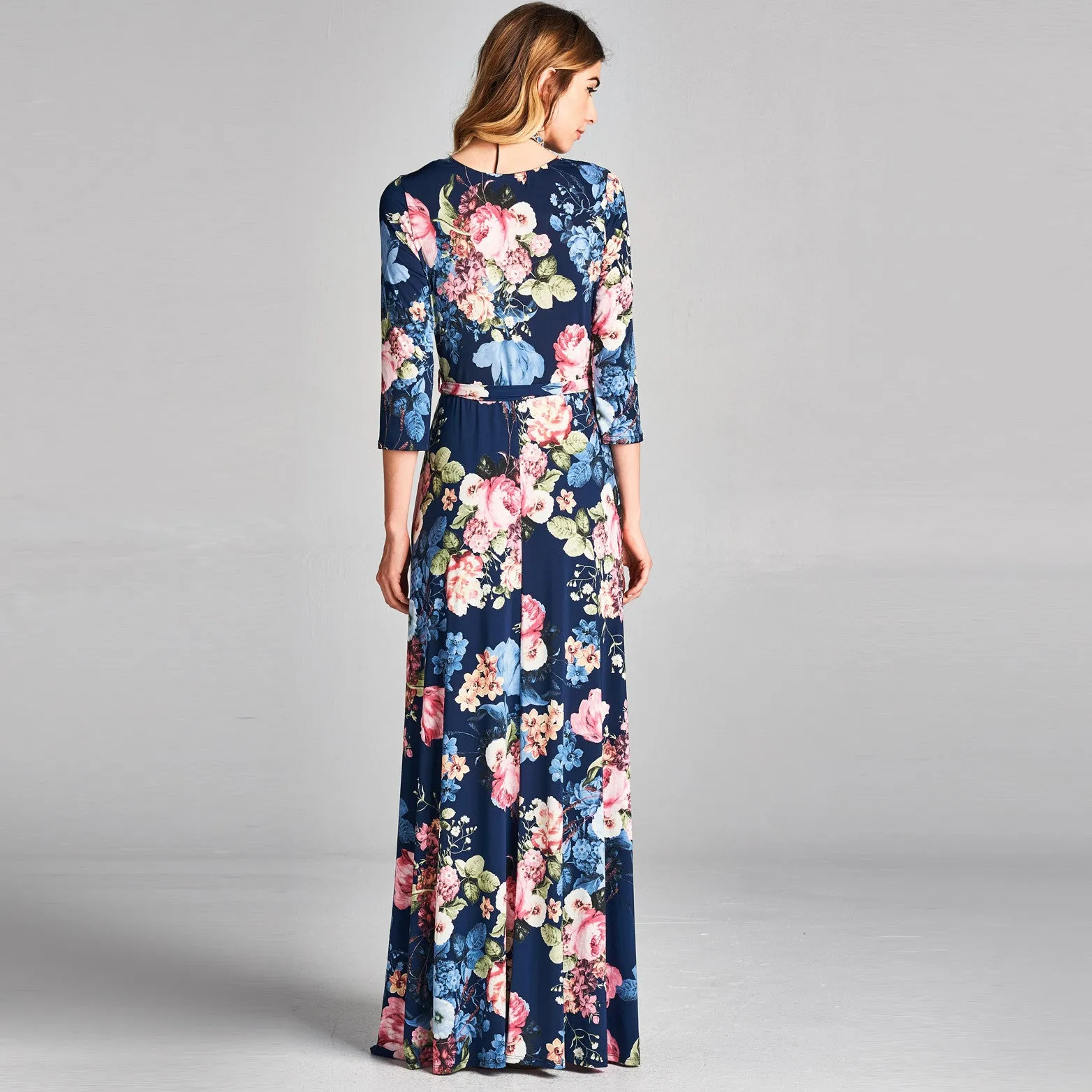 Navy Wrapped in Petals Venechia Maxi Wrap Dress