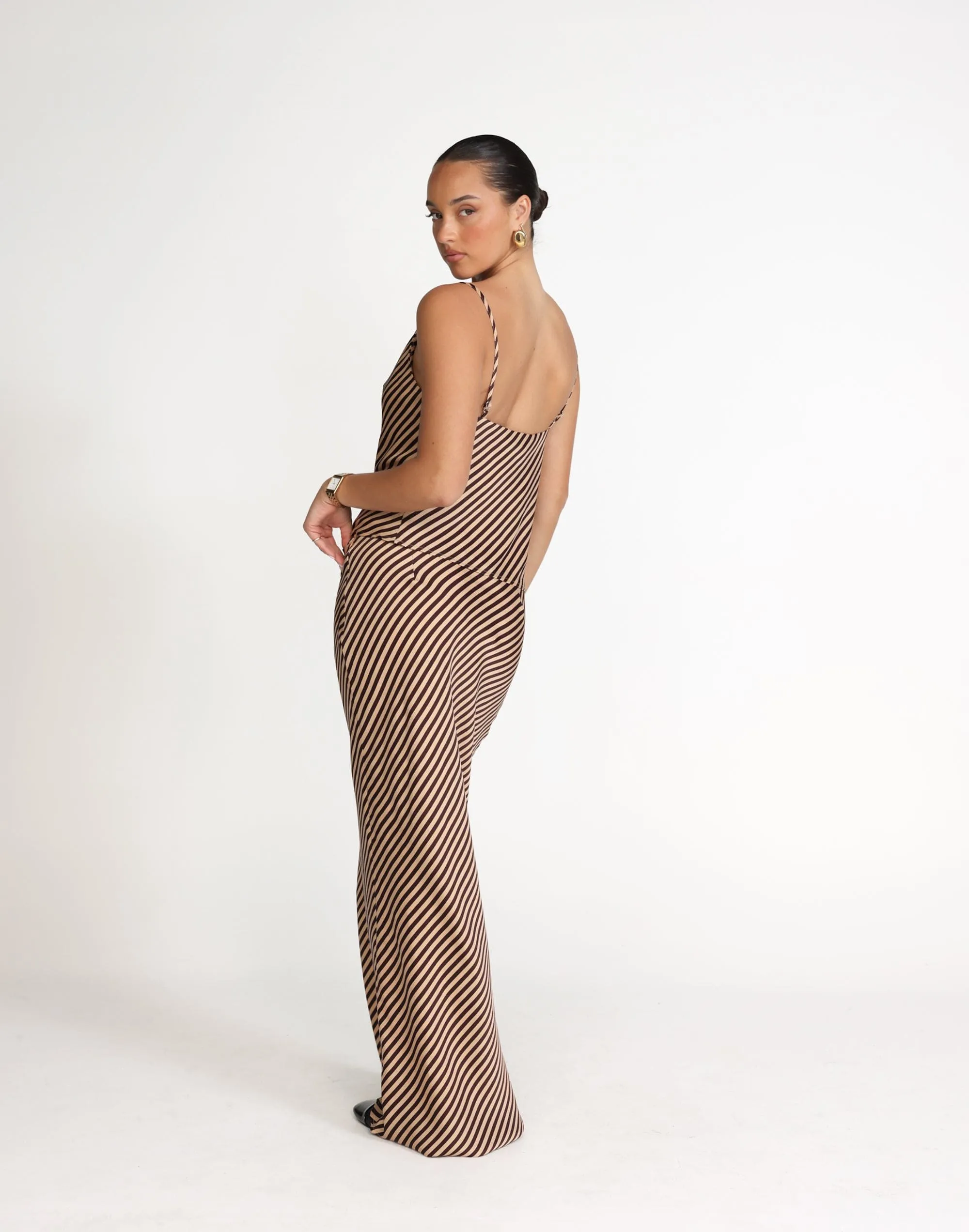 Nigella Maxi Skirt (Caramel Pinstripe)