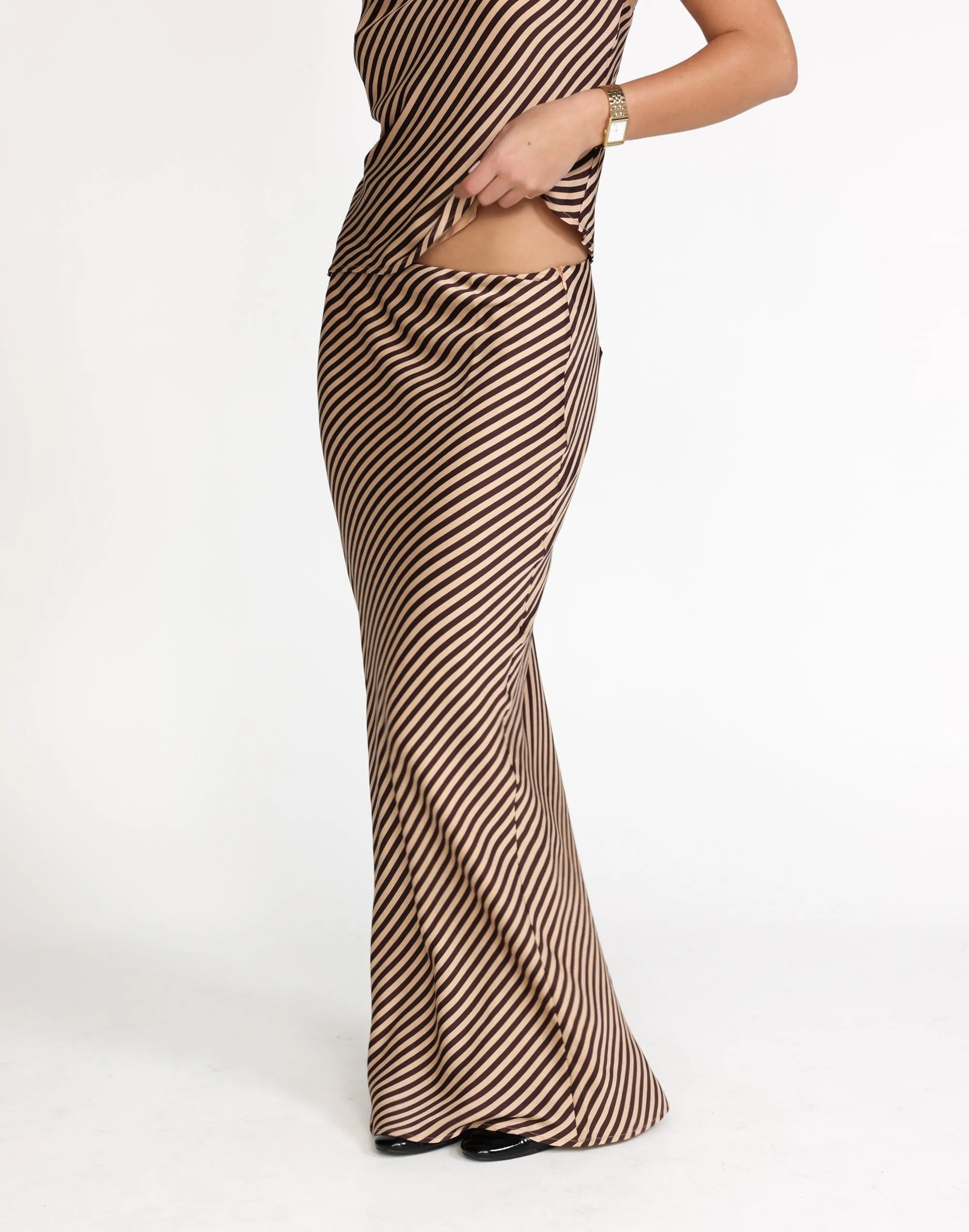 Nigella Maxi Skirt (Caramel Pinstripe)