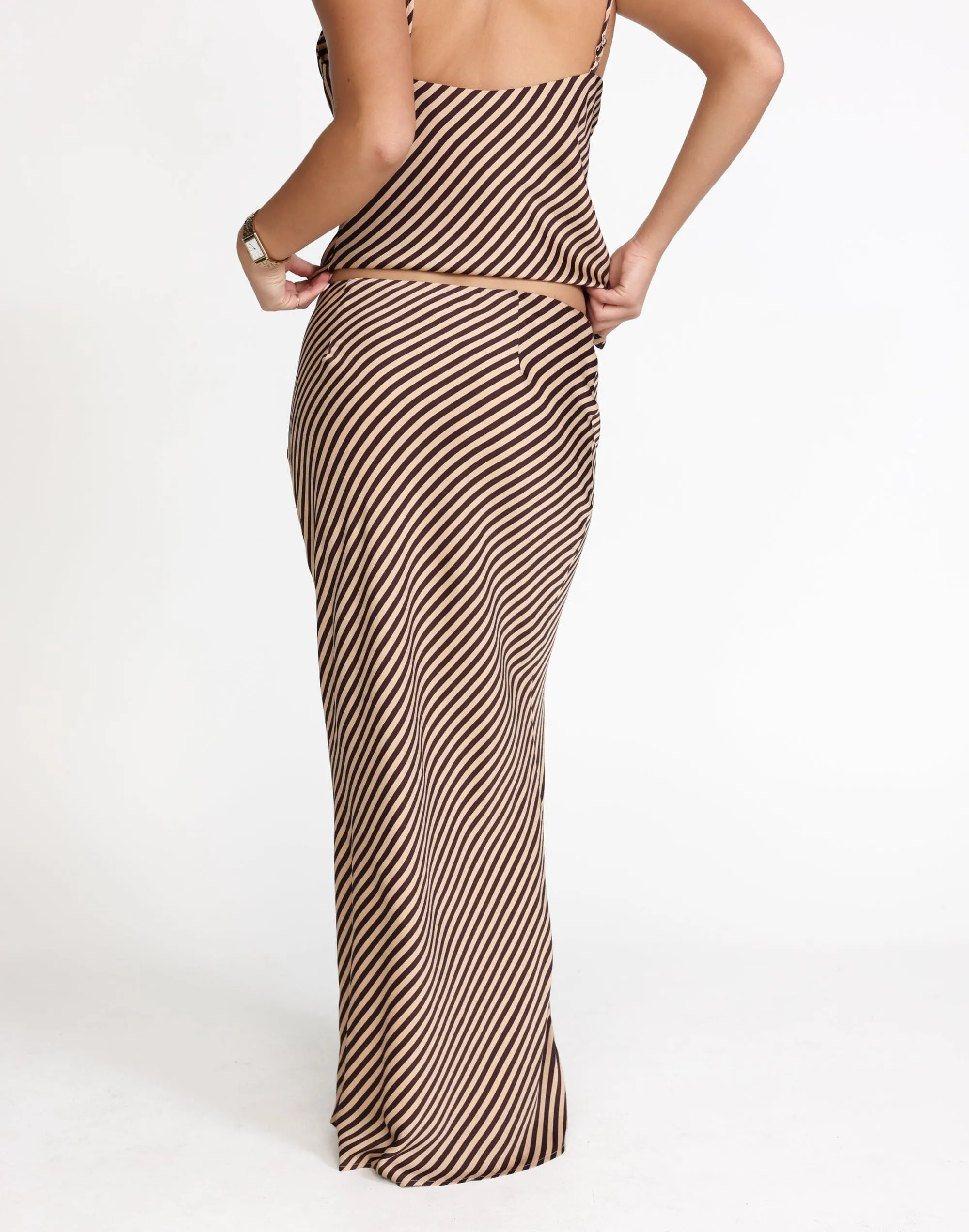 Nigella Maxi Skirt (Caramel Pinstripe)