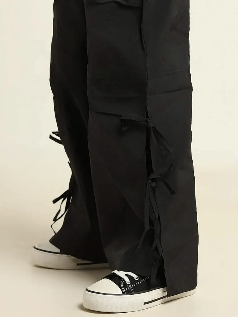 Nuon Black Plain Parachute Pants