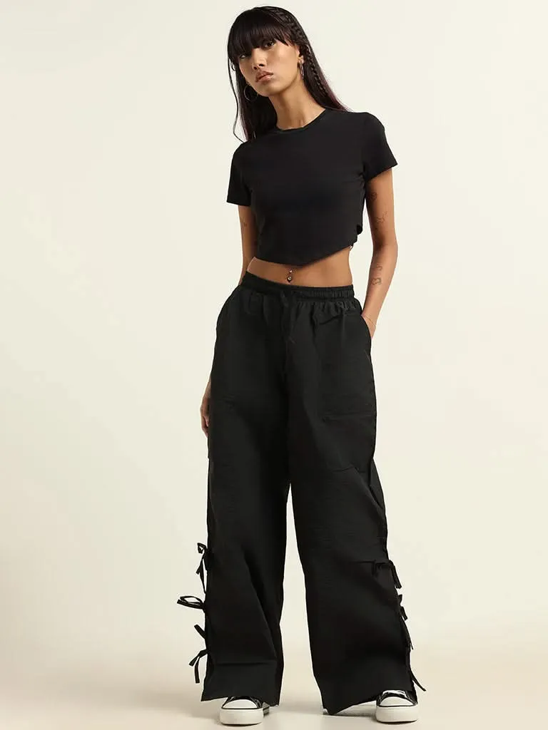 Nuon Black Plain Parachute Pants