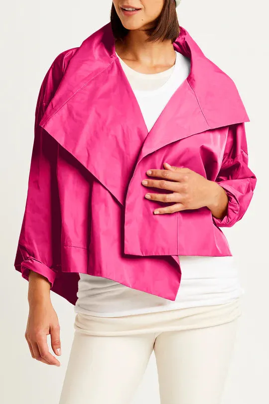 Nylon Cropped Asymmetrical Jacket in Lipstick