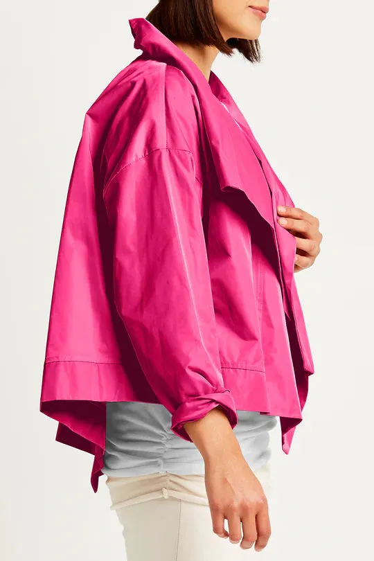 Nylon Cropped Asymmetrical Jacket in Lipstick