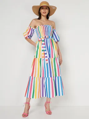 Off-The-Shoulder Stripe Maxi Dress