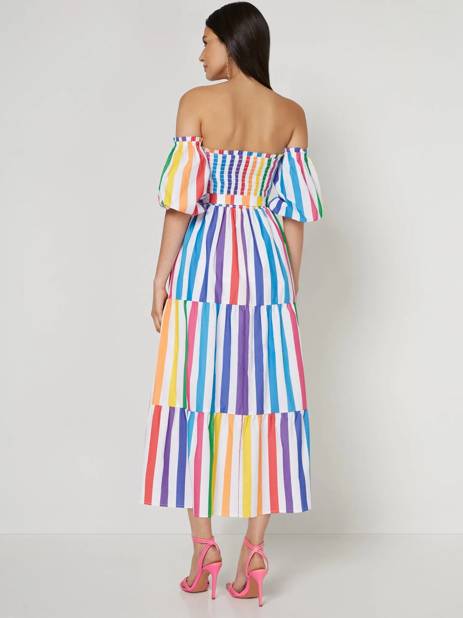 Off-The-Shoulder Stripe Maxi Dress