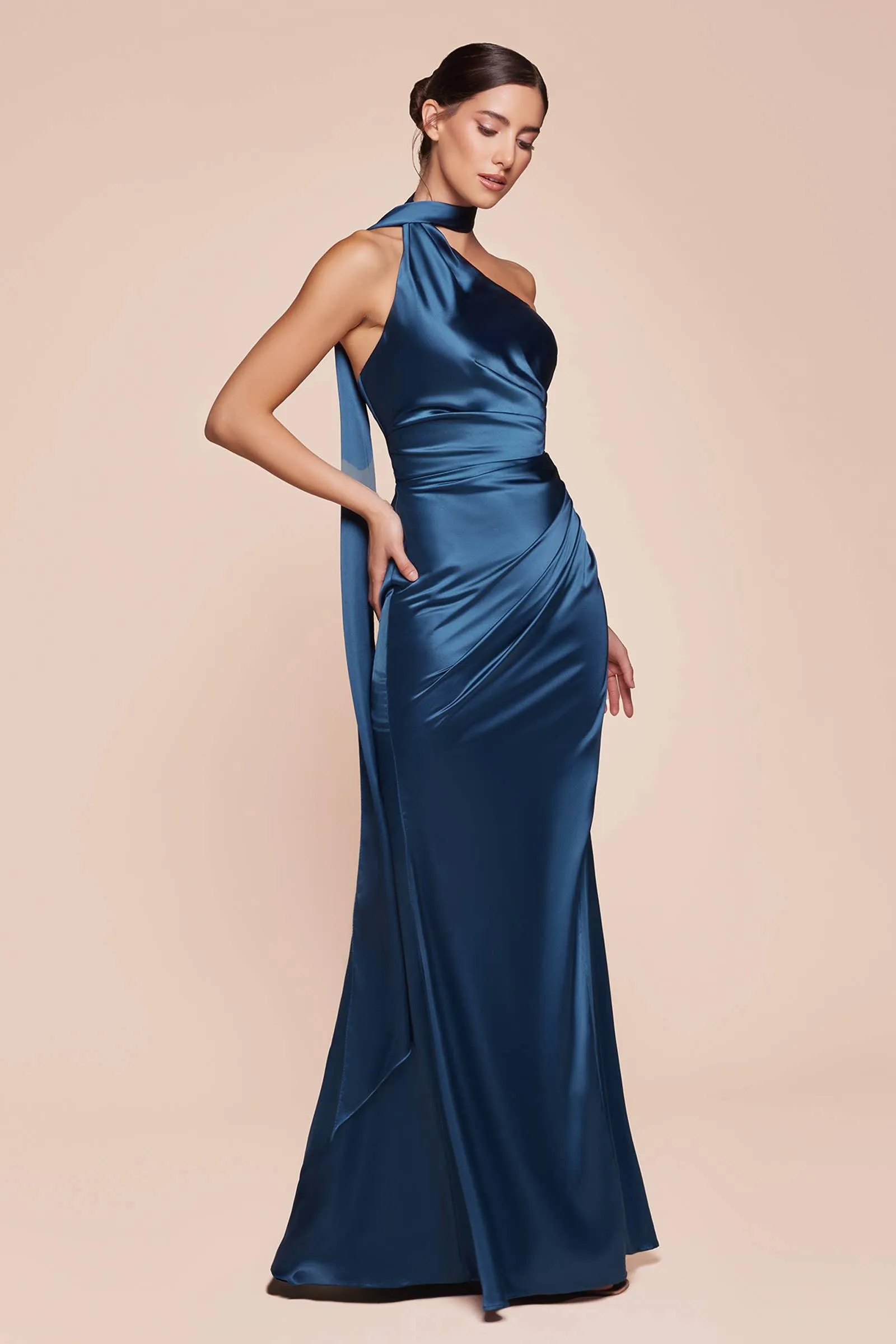 ONE SHOULDER LUXE SATIN FITTED GOWN