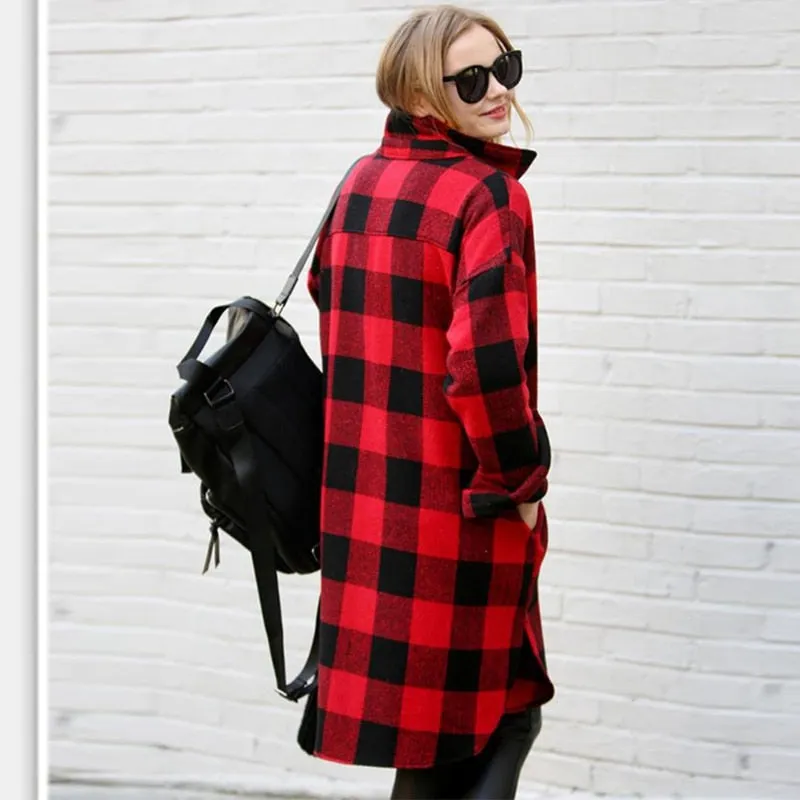 One Size Vintage Plaid Over Coat Plus Size Women