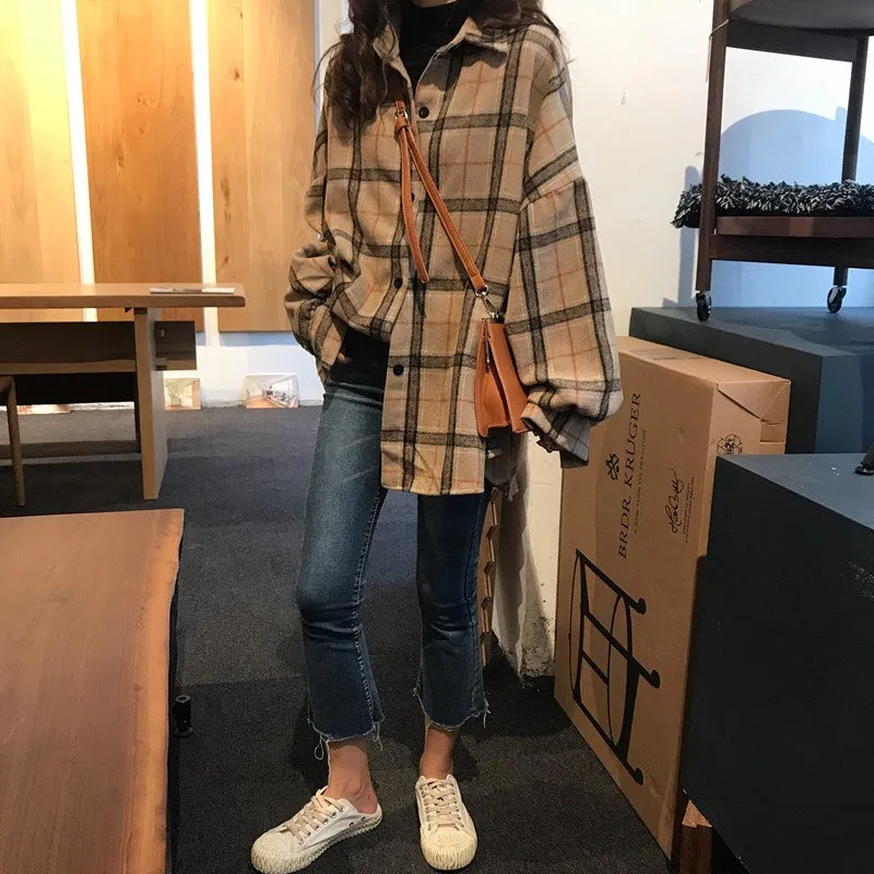 One Size Vintage Plaid Over Coat Plus Size Women