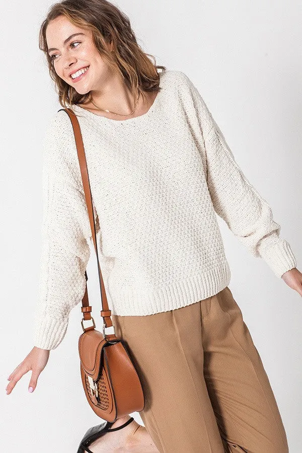 Open Knit Sweater Top In Cream