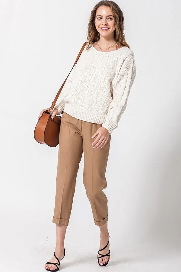 Open Knit Sweater Top In Cream