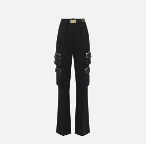 PA04546E2 Straight trousers in crêpe fabric with pockets and belt