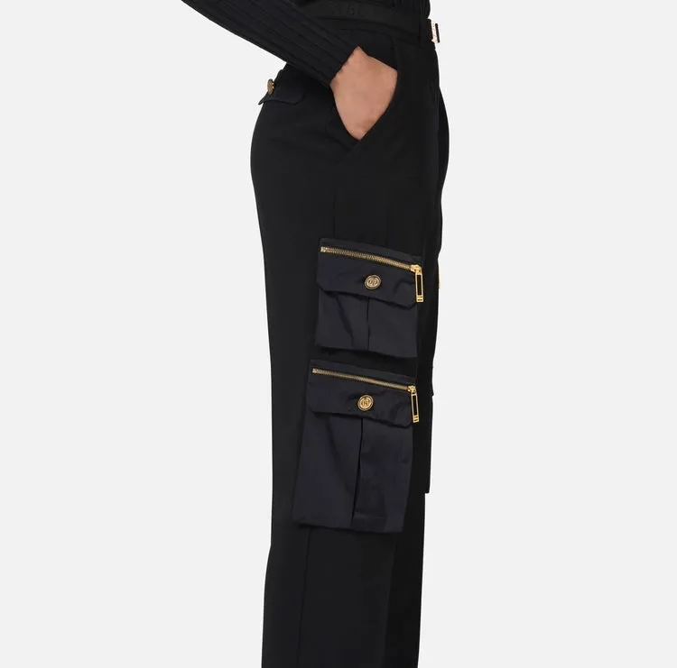 PA04546E2 Straight trousers in crêpe fabric with pockets and belt