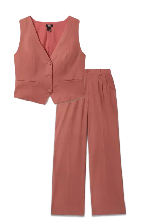 Paige Dusk Pink Tailored Single Breasted Waistcoat and Merano Paige Tailored Wide Leg Trousers