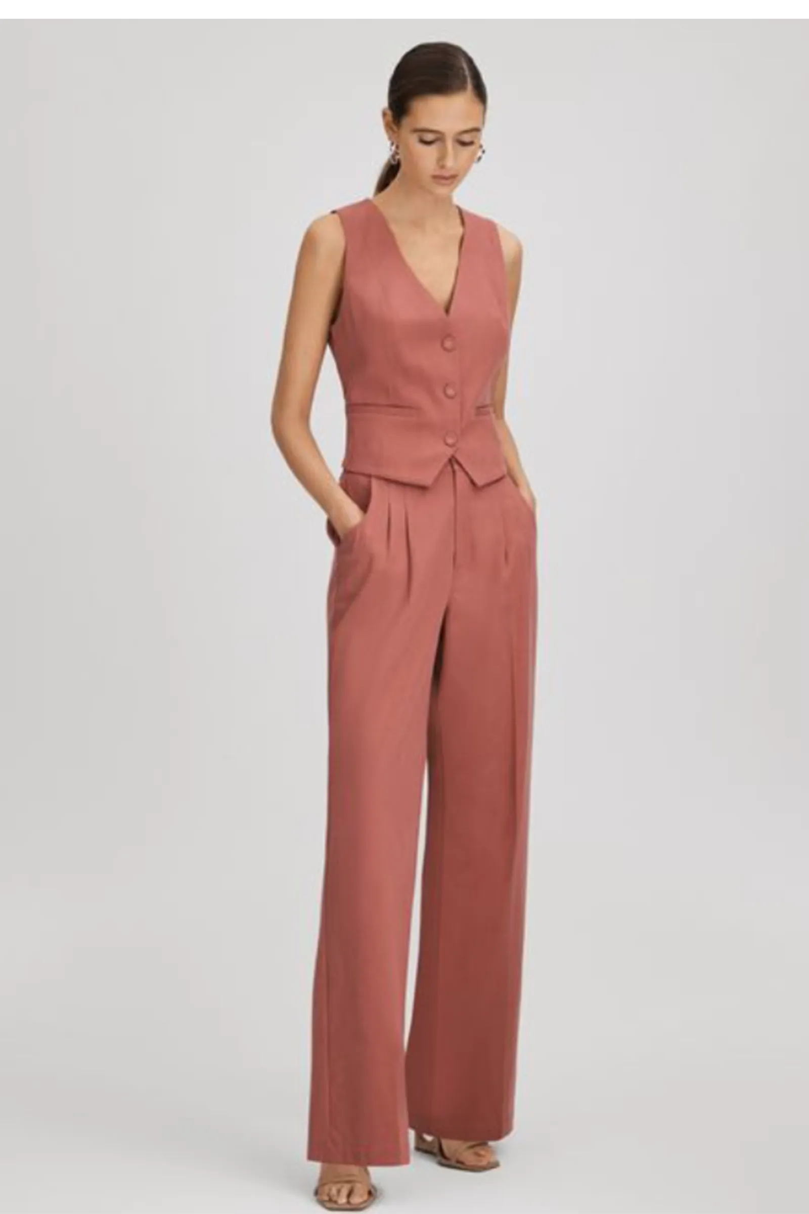 Paige Dusk Pink Tailored Single Breasted Waistcoat and Merano Paige Tailored Wide Leg Trousers