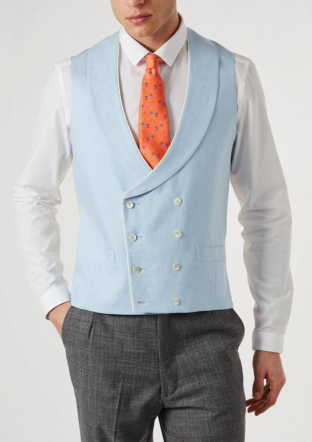 Pale Blue Shawl Lapel Double Breasted Waistcoat - archive