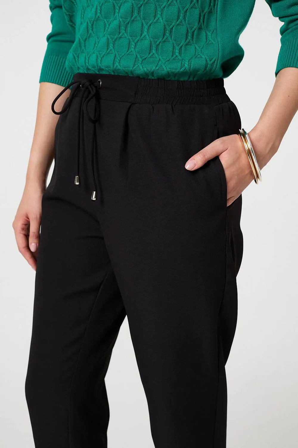 Plain Drawstring Waist Slim Trousers