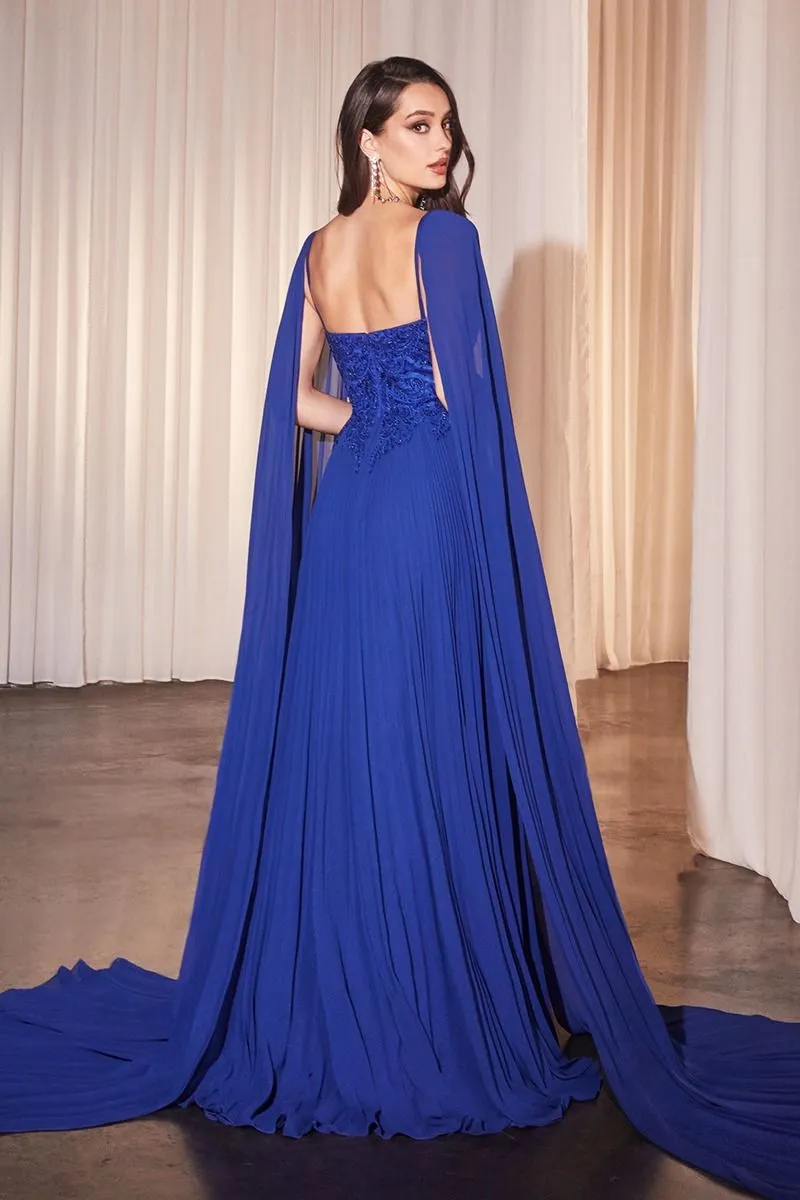 PLEATED A-LINE GOWN WITH CAPE SLEEVES CDCJ937