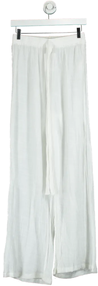 PrettyLittleThing White Wide-Leg Trousers UK 10