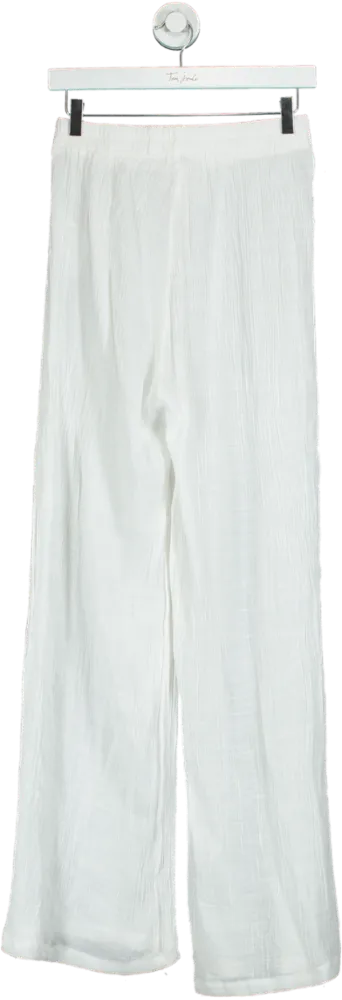 PrettyLittleThing White Wide-Leg Trousers UK 10