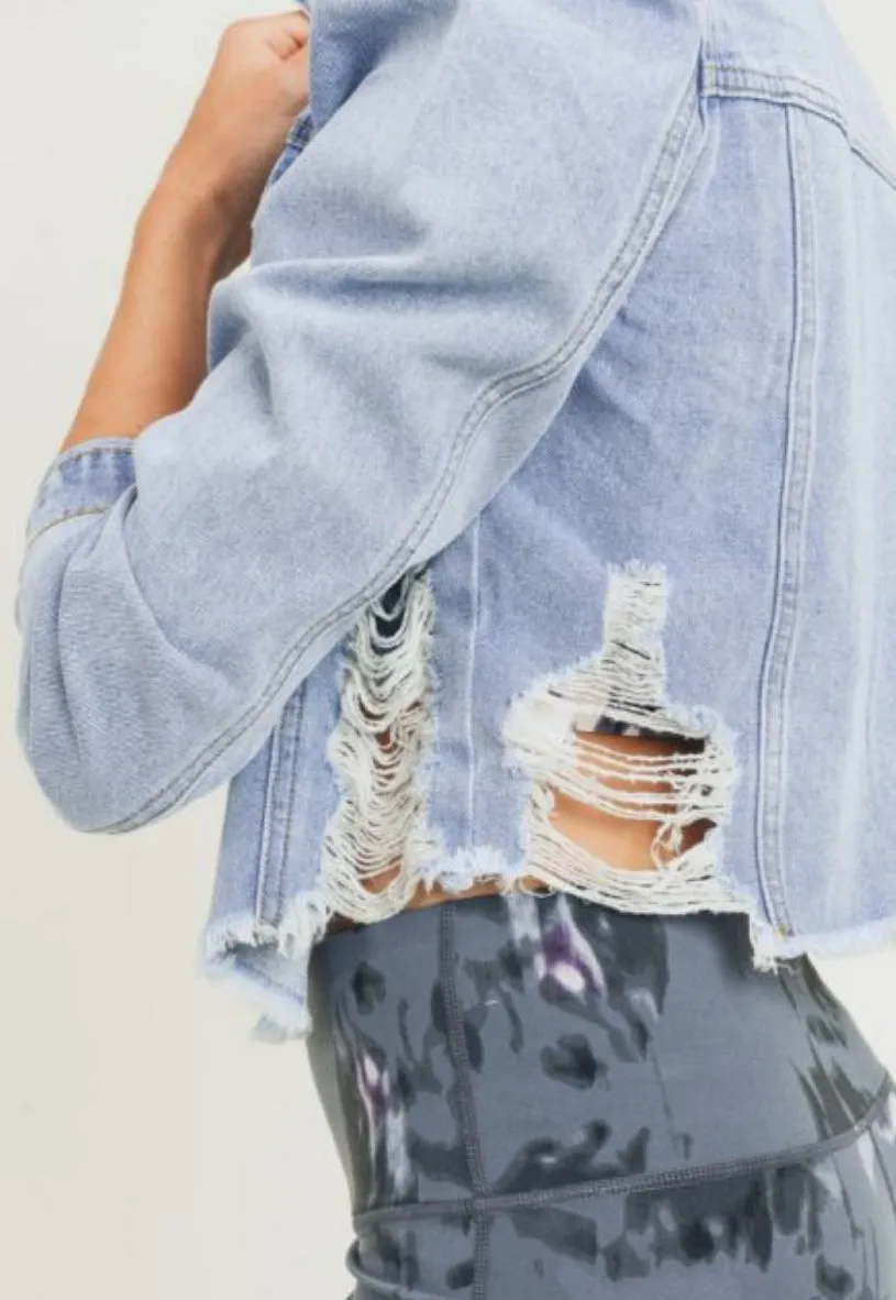 Puffed Sleeve Crop Denim Jacket