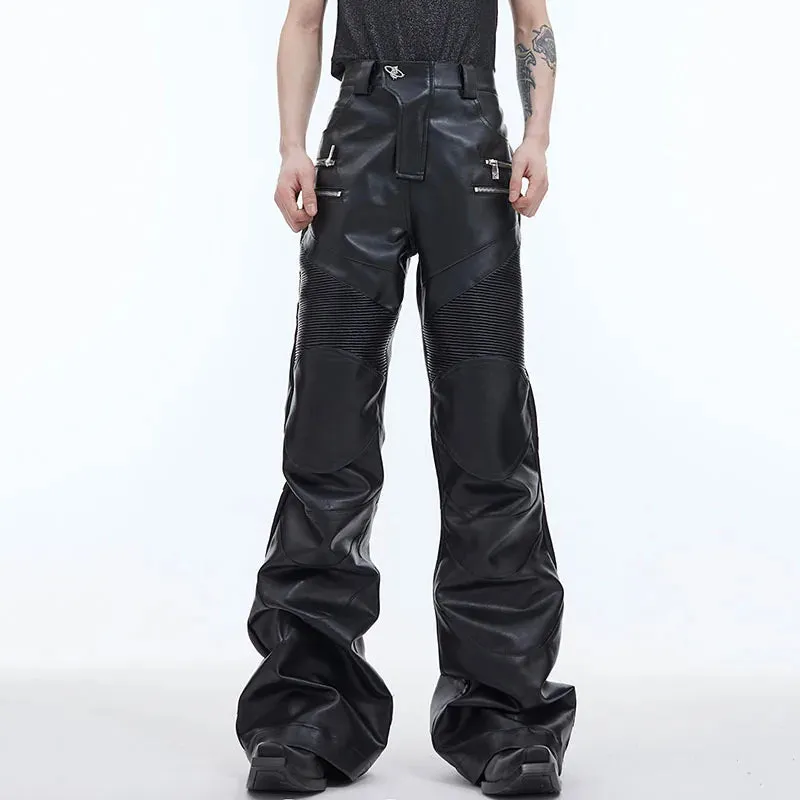 Punk PU Leather Pants Deconstructed Three-dimensional Spliced Metal Zipper Embellished Micro-stretch Casual Trousers 9C4729