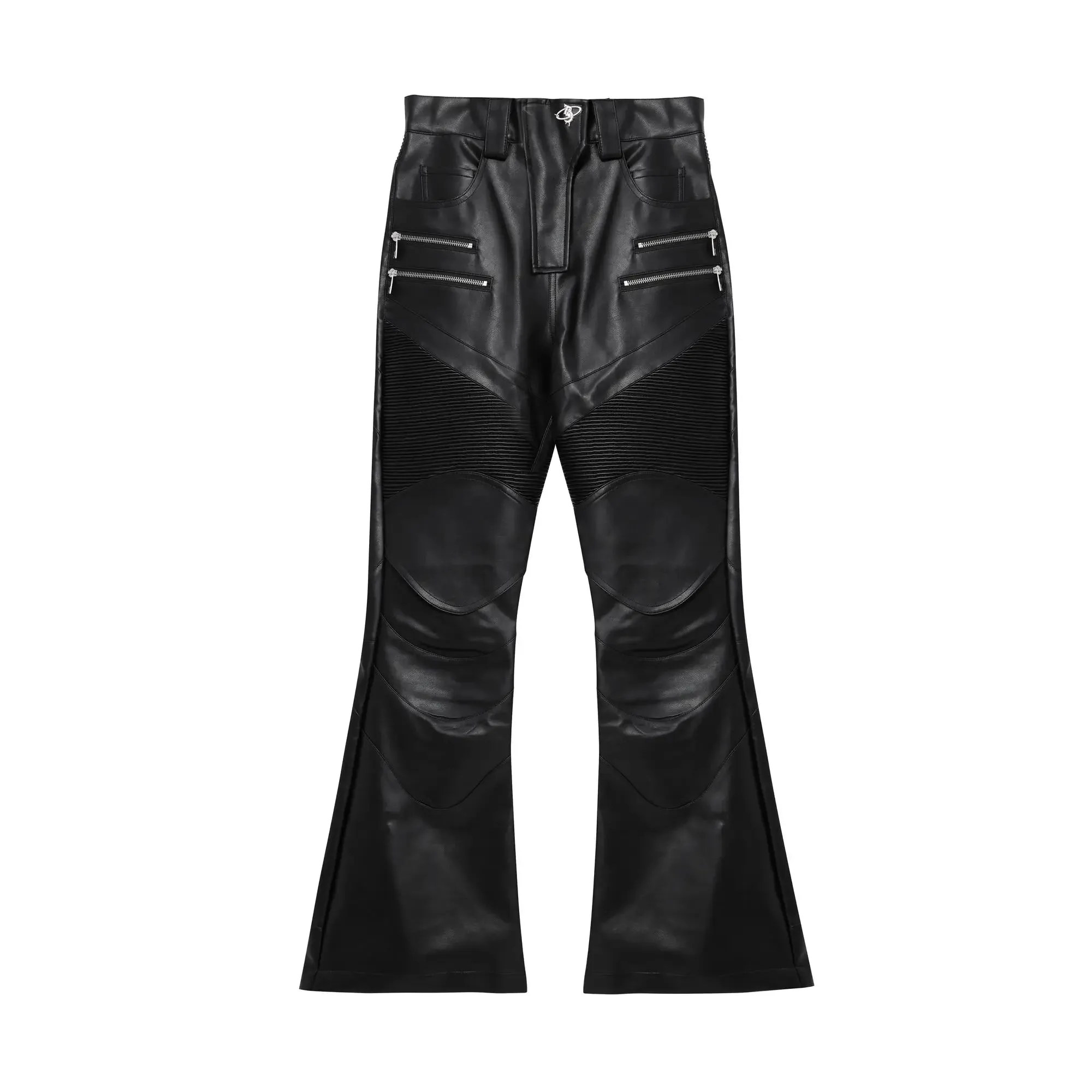 Punk PU Leather Pants Deconstructed Three-dimensional Spliced Metal Zipper Embellished Micro-stretch Casual Trousers 9C4729