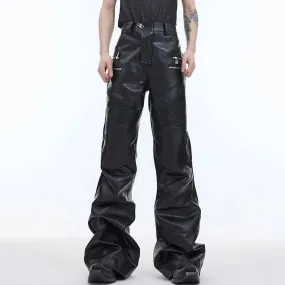 Punk PU Leather Pants Deconstructed Three-dimensional Spliced Metal Zipper Embellished Micro-stretch Casual Trousers 9C4729