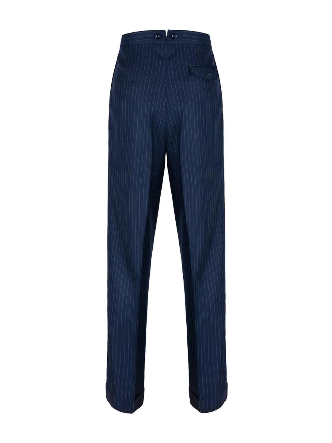 Pure Wool Navy Pinstripe 1940s Suit Trousers (Unhemmed)