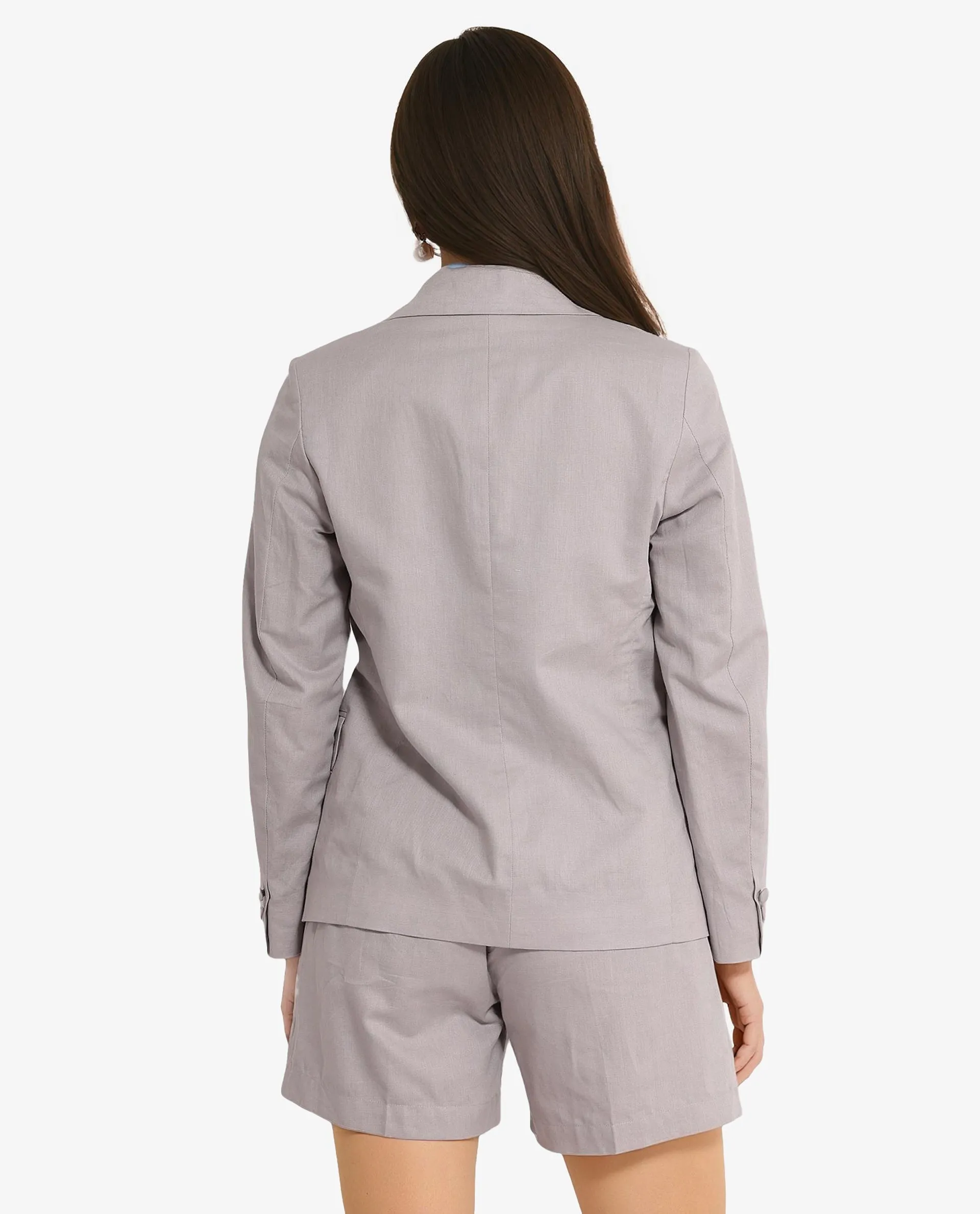 Rareism Women Laika Grey Full Sleeve Lapel Neck Button Plain Blazer