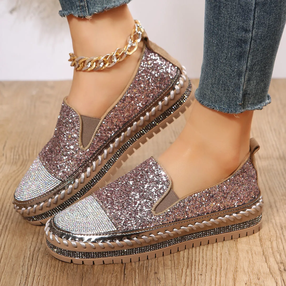 Rhinestone slip on platform sneakers